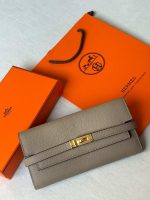 Hermes Kelly To Go Wallet Etoupe Epsom Leather Gold Hardware