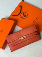 Hermes Kelly To Go Wallet Orange Epsom Leather Gold Hardware