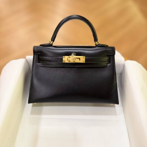 Hermes Mini Kelly 20 Black Calf Leather GHW