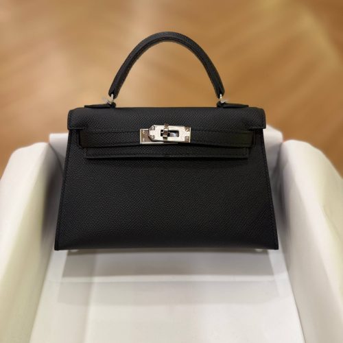 Hermes Mini Kelly 20 Black Epsom Leather SHW