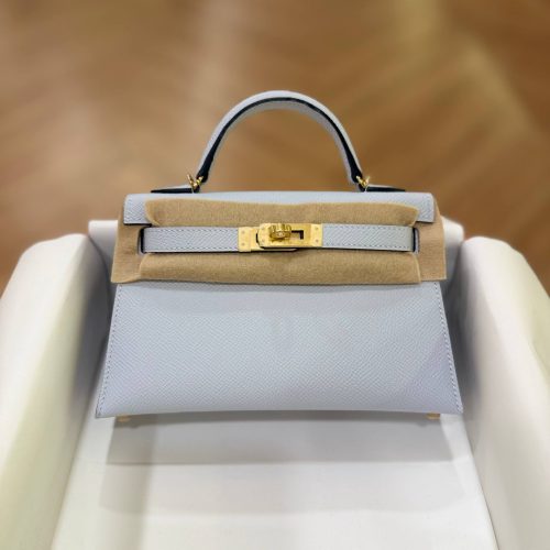 Hermes Mini Kelly 20 Bleu Brume Epsom Leather GHW