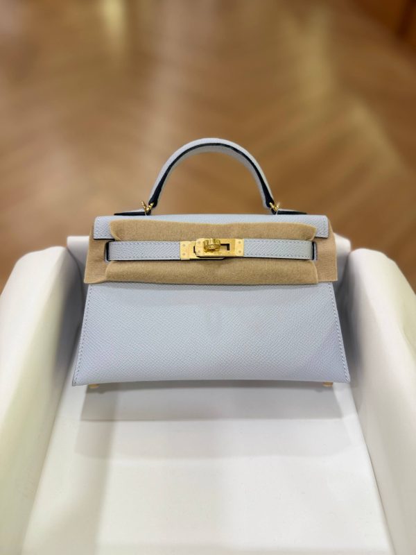 Hermes Mini Kelly 20 Bleu Brume Epsom Leather GHW