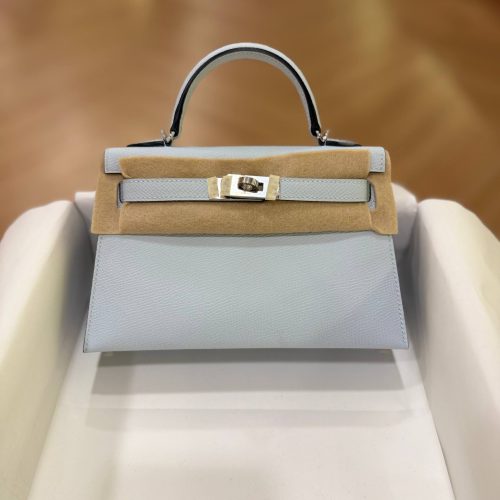 Hermes Mini Kelly 20 Bleu Brume Epsom Leather SHW