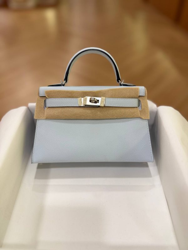 Hermes Mini Kelly 20 Bleu Brume Epsom Leather SHW