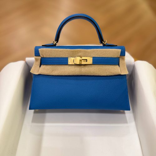 Hermes Mini Kelly 20 Bleu Hydra Epsom Leather GHW