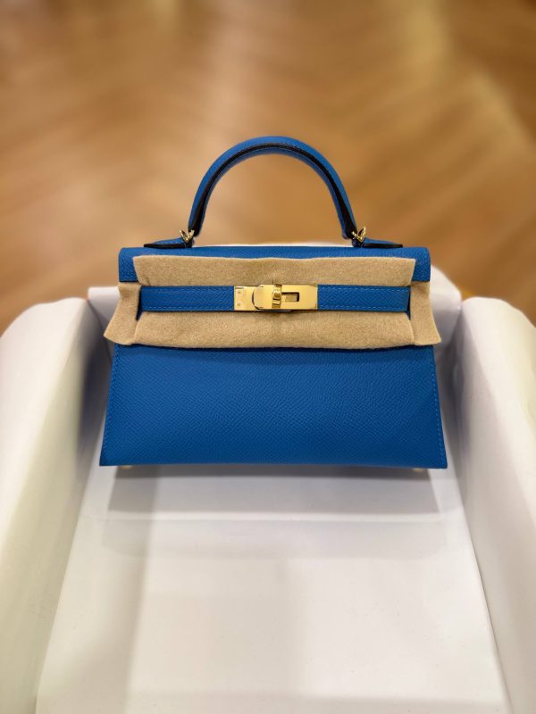 Hermes Mini Kelly 20 Bleu Hydra Epsom Leather GHW