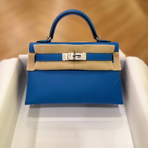 Hermes Mini Kelly 20 Bleu Hydra Epsom Leather SHW