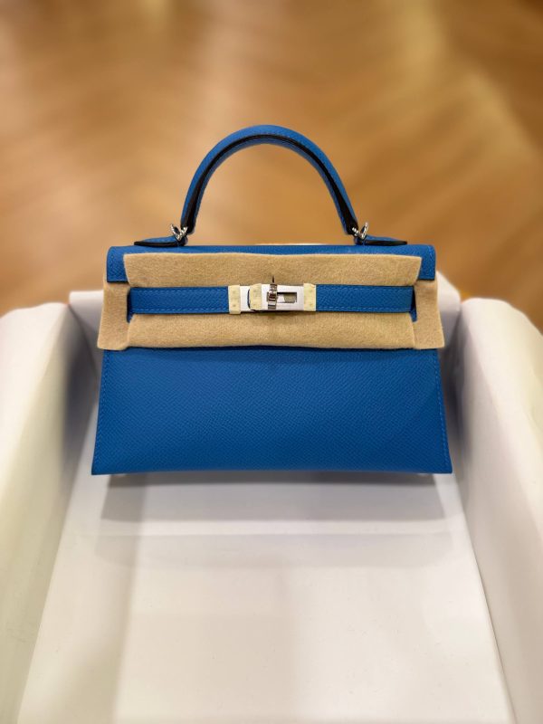 Hermes Mini Kelly 20 Bleu Hydra Epsom Leather SHW