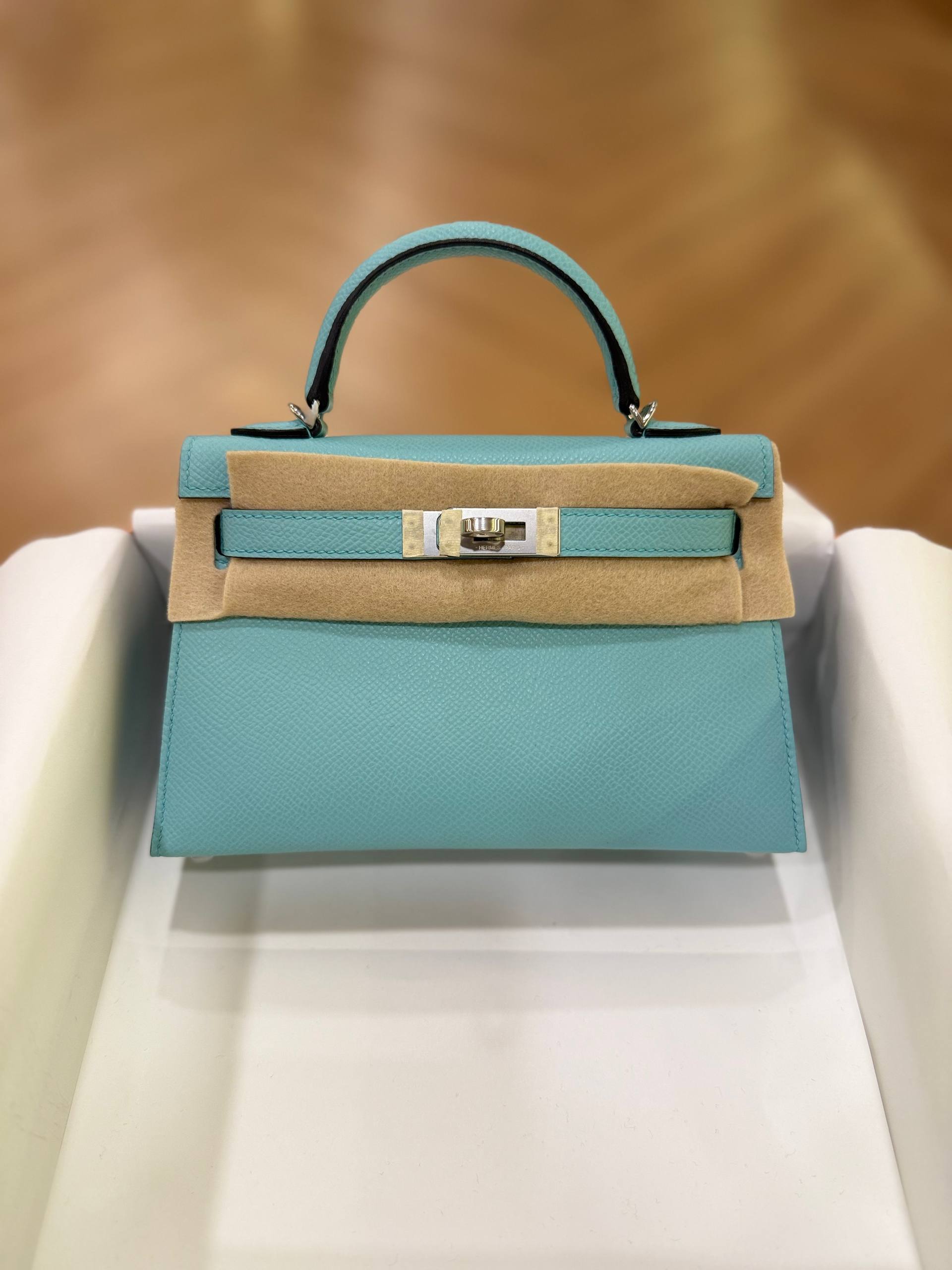 Hermes Mini Kelly 20 Blue Atoll Epsom Leather SHW Hermes Mini Kelly 20 Blue Atoll Epsom Leather SHW