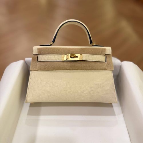 Hermes Mini Kelly 20 Craie Epsom Leather GHW