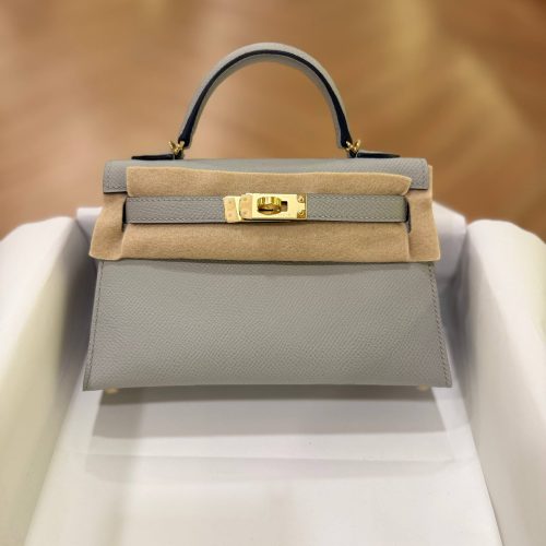 Hermes Mini Kelly 20 Gris Pantin Epsom Leather GHW