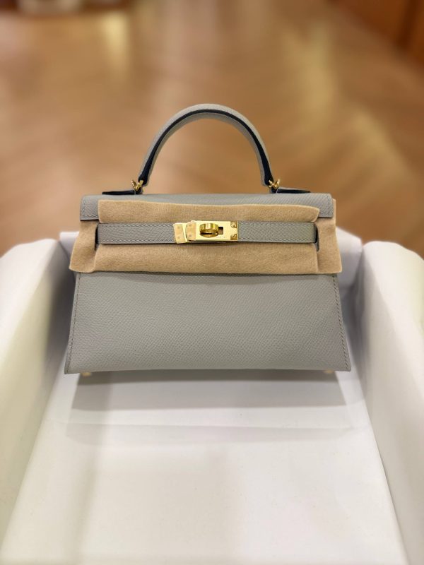 Hermes Mini Kelly 20 Gris Pantin Epsom Leather GHW