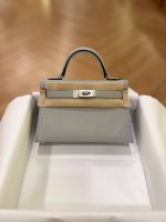 Hermes Mini Kelly 20 Gris Pantin Epsom Leather SHW
