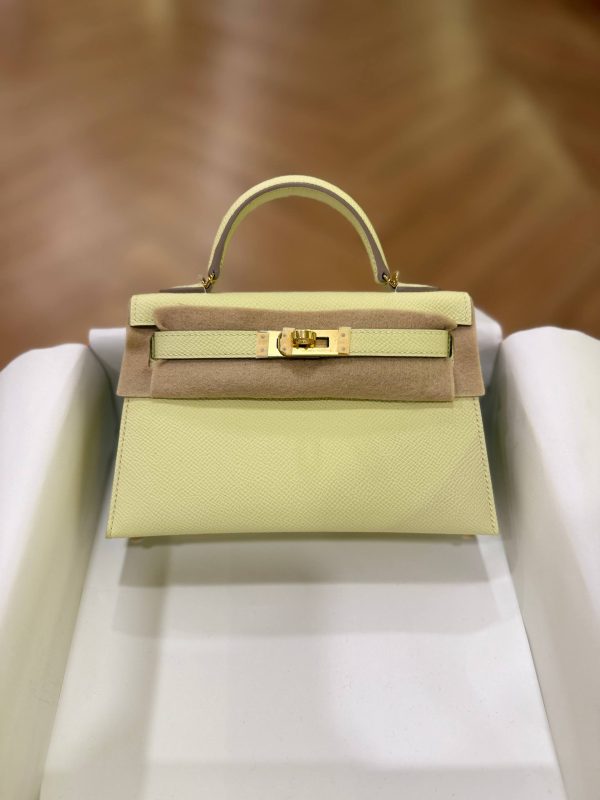 Hermes Mini Kelly 20 Jaune Poussin Epsom Leather GHW