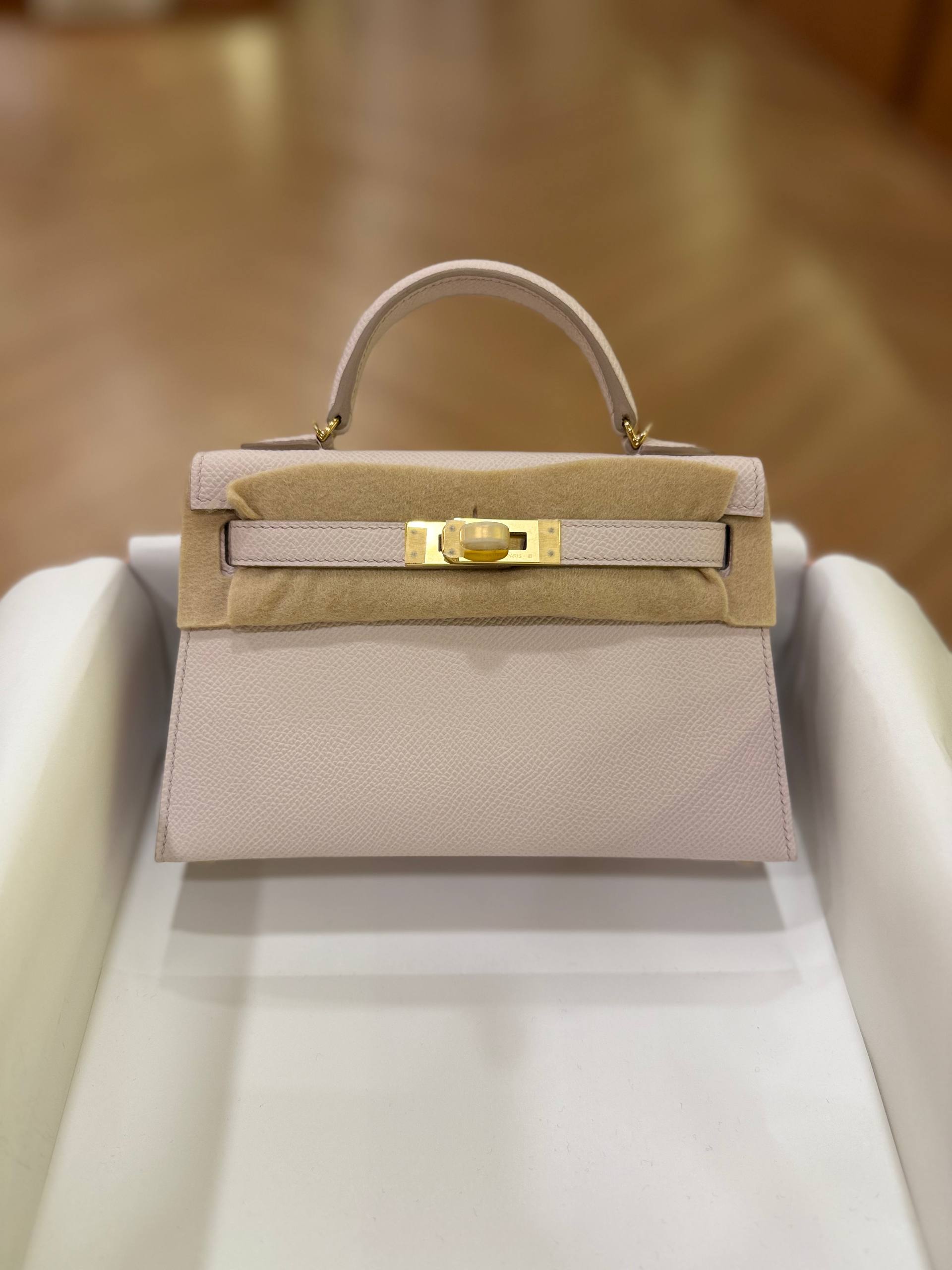 Hermes Mini Kelly 20 Mauve Pale Epsom Leather GHW Hermes Mini Kelly 20 Mauve Pale