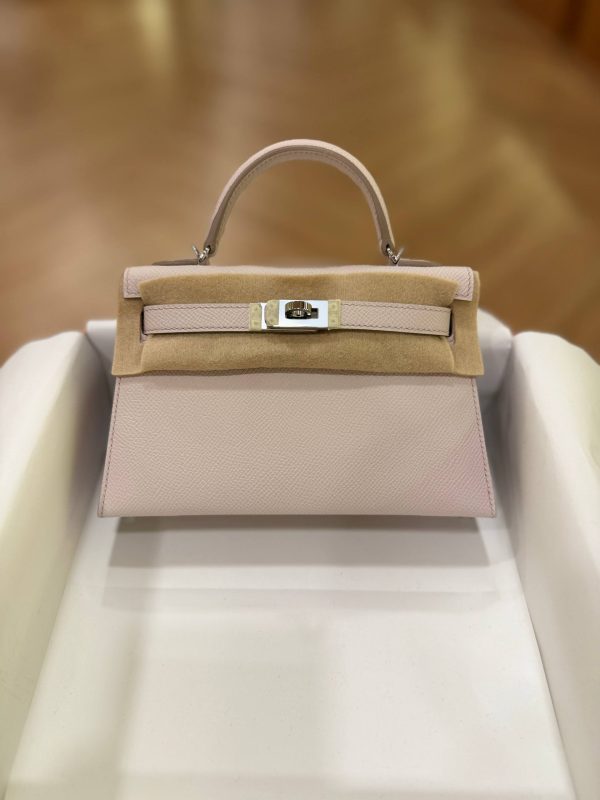 Hermes Mini Kelly 20 Mauve Pale Epsom Leather SHW