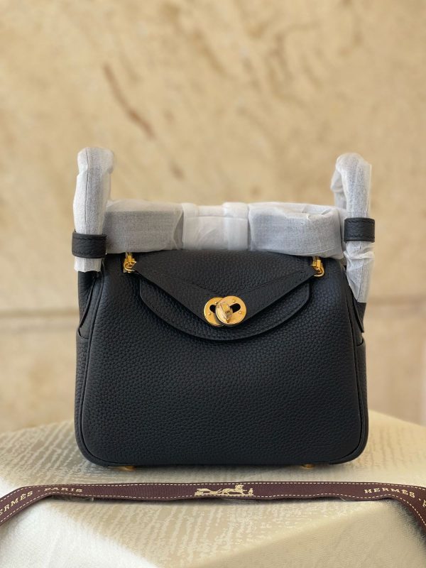 Hermes Mini Lindy Bag In Black Taurillon Clemence Leather