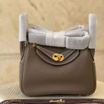 Hermes Mini Lindy Bag In Etoupe Taurillon Clemence Leather