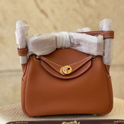 Hermes Mini Lindy Bag In Gold Taurillon Clemence Leather