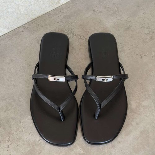 Hermes Miss Sandal Black Calfskin Leather With Mini Kelly Buckle