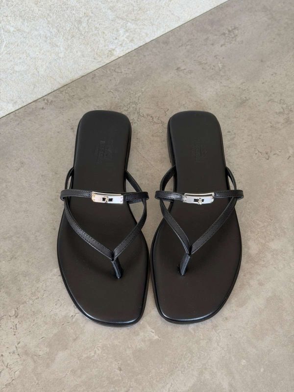 Hermes Miss Sandal Black Calfskin Leather With Mini Kelly Buckle
