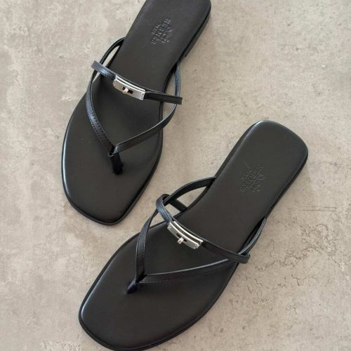 Hermes Miss Sandal Black Calfskin Leather With Mini Kelly Buckle