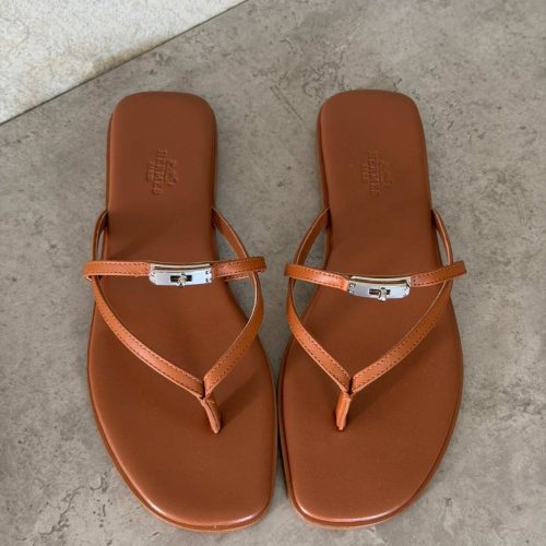Hermes Miss Sandal Brown Calfskin Leather With Mini Kelly Buckle