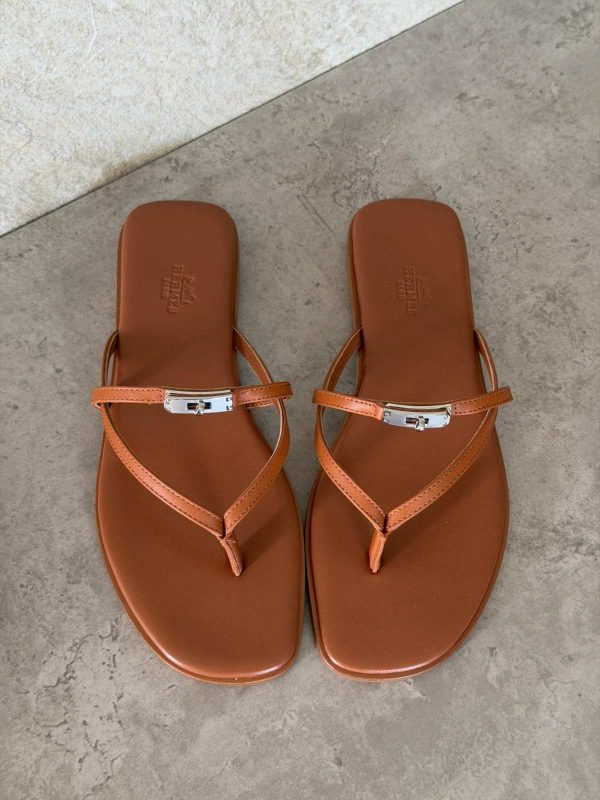 Hermes Miss Sandal Brown Calfskin Leather With Mini Kelly Buckle