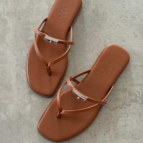 Hermes Miss Sandal Brown Calfskin Leather With Mini Kelly Buckle