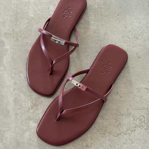 Hermes Miss Sandal Burgundy Calfskin Leather With Mini Kelly Buckle