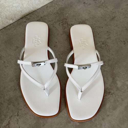 Hermes Miss Sandal White Calfskin Leather With Mini Kelly Buckle (4)