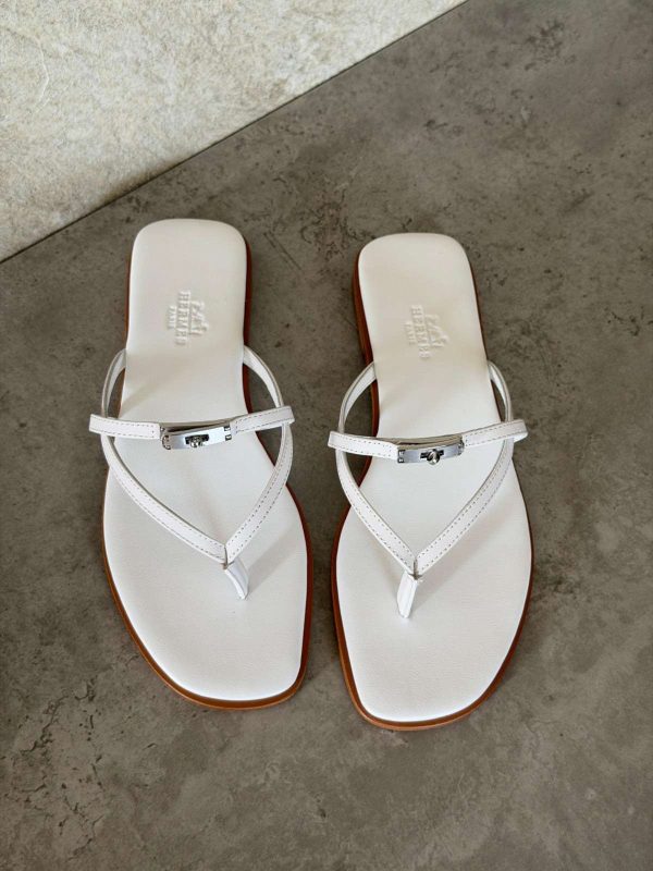 Hermes Miss Sandal White Calfskin Leather With Mini Kelly Buckle (4)