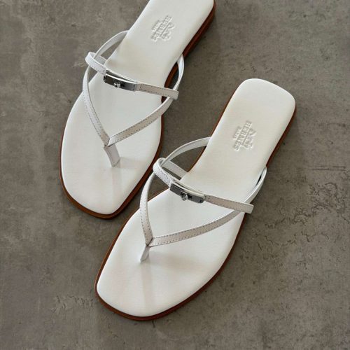 Hermes Miss Sandal White Calfskin Leather With Mini Kelly Buckle