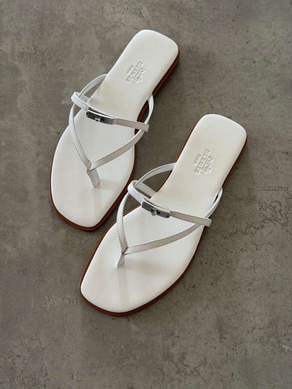 Hermes Miss Sandal White Calfskin Leather With Mini Kelly Buckle