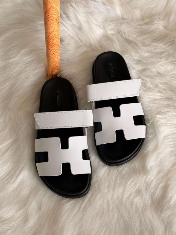 Hermes White Chypre Sandals In Calfskin Leather