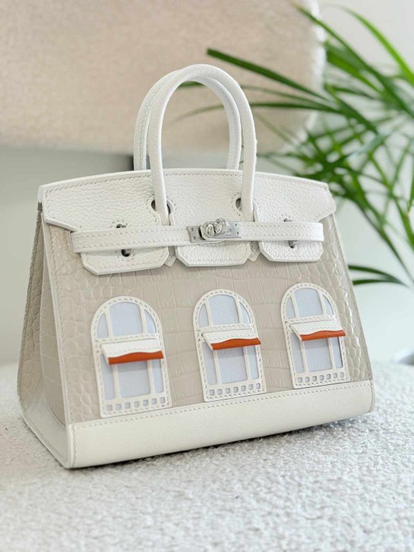 Hermes Faubourg House Birkin Sellier 20 White Togo Leather Beton Matte Alligator Bag