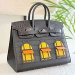 Hermes Faubourg Midnight Birkin Sellier 20 Black Madame Calfskin Matte Alligator Bag