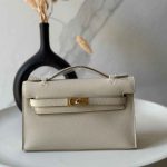 Hermes Kelly Pochette Craie Swift Leather Bag