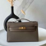 Hermes Kelly Pochette Etoupe Swift Leather Bag