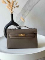 Hermes Kelly Pochette Etoupe Swift Leather Bag