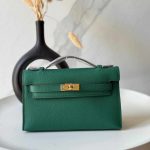Hermes Kelly Pochette Green Swift Leather Bag