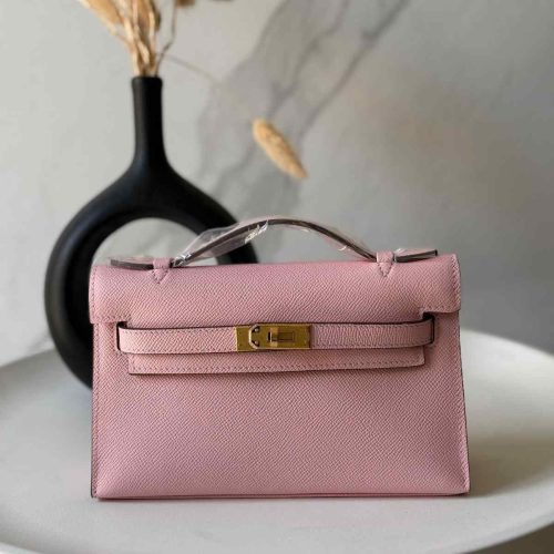 Hermes Kelly Pochette Rose Sakura Swift Leather