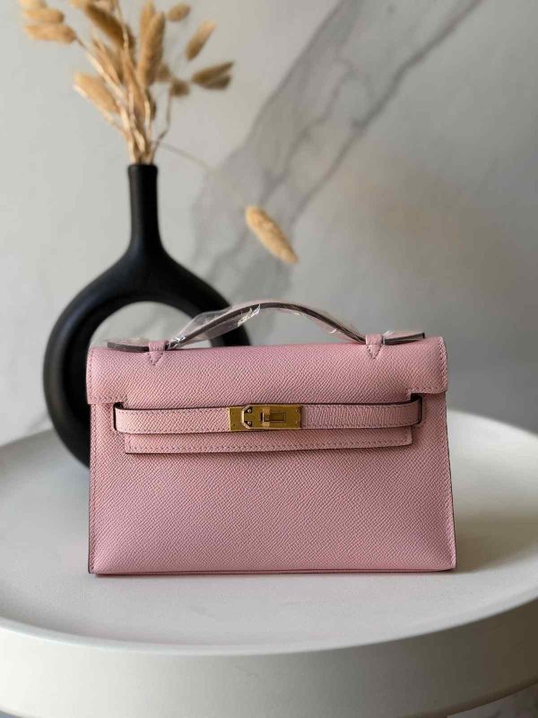 Hermes Kelly Pochette Rose Sakura Swift Leather