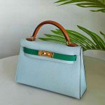 Hermes Mini Kelly Sellier 20 Bleu Brume & Vert Jade & Gold Epsom Leather Bag