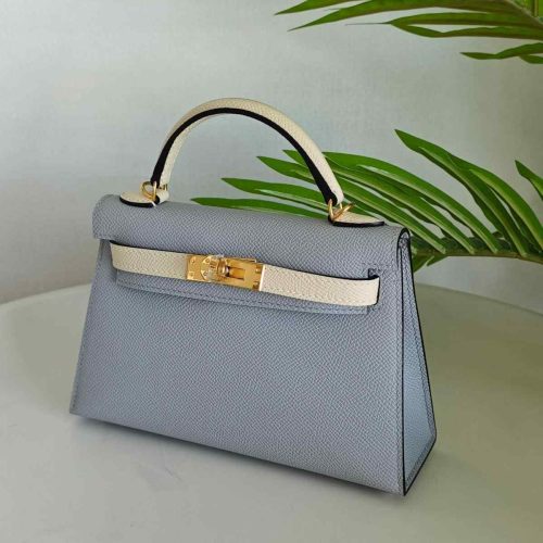 Hermes Mini Kelly Sellier 20 Bleu Pale & Nata Epsom Leather Bag