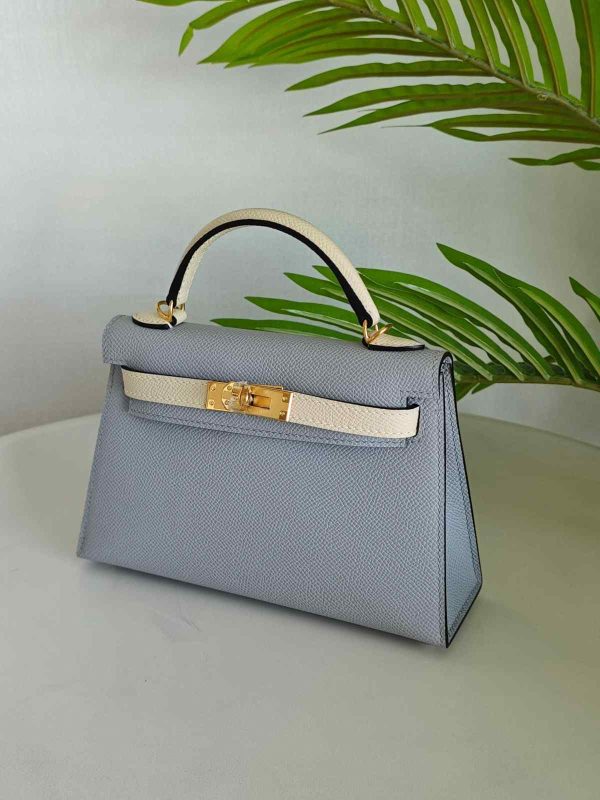Hermes Mini Kelly Sellier 20 Bleu Pale & Nata Epsom Leather Bag