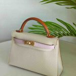Hermes Mini Kelly Sellier 20 Craie & Mauve Pale & Gold Epsom Leather Bag