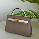 Hermes Mini Kelly 20 Gris Asphalt & Craie