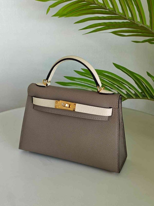Hermes Mini Kelly 20 Gris Asphalt & Craie