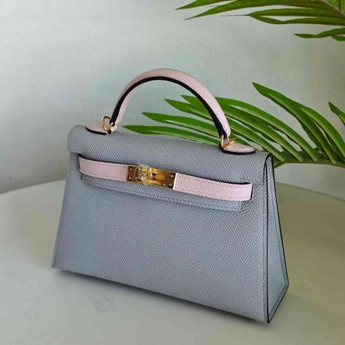 Hermes Mini Kelly 20 Gris Mouette & Mauve Pale